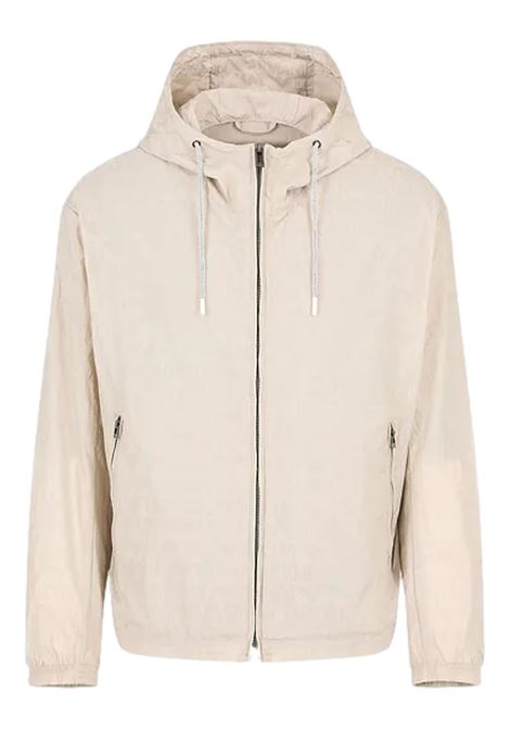 Blouson con cappuccio e zip in nylon light jacquard lettering all over EMPORIO ARMANI | Giubbotti | 3D1BH4 1NNXZ06G2